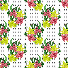  seamless texture. Endless vector illustration. Multicolor pattern of  flowers and leaves. can be used for fabric and  wallpaper.