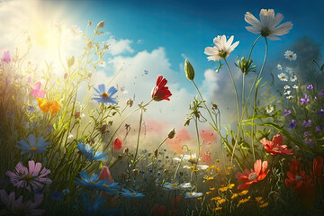 Fototapeta na wymiar flower meadow in spring, generative AI