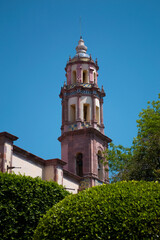 Baroque church tower in Mexico. Baroque church of Querétaro Mexico.