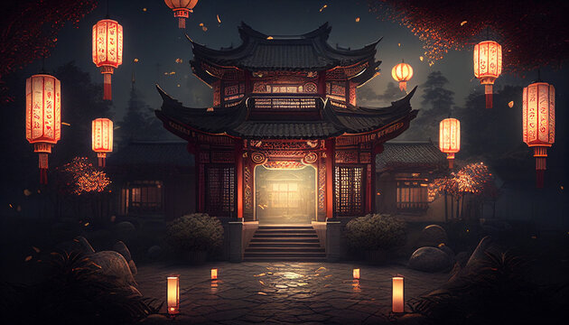 Chinese architecture traditional festival illustration