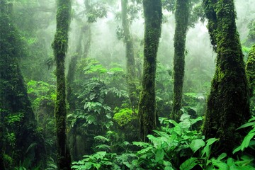 Fototapeta premium A beautiful cloud forest rain forest in the spring