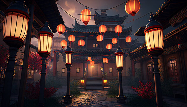 Chinese architecture traditional festival illustration