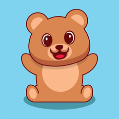 Little cute baby bear doll character sitting on the ground. An animal bear cartoon relaxing gesture. Vector Illustration