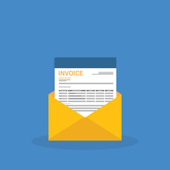 Invoice in an open envelope. Payment and invoicing document, business or financial operations.