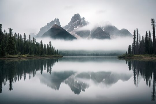 A breathtaking landscape of misty mountain ranges. (Generative AI)

