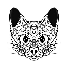 Hand drawn of cat head in zentangle style