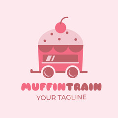 Muffin Train. Combination shape of muffin and truck. Suitable for cake store logo inspiration.