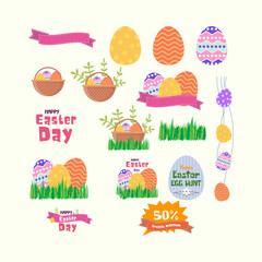 Fototapeta premium set of happy easter vector element flat design