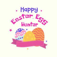 Happy easter egg with pink banner vector illustration