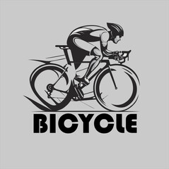 racing bike vector design on gray background. Silhouette bicycle logo. Flat vector illustration.