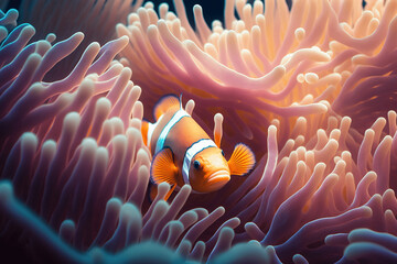Fototapeta na wymiar clown fish in anemone generative ai