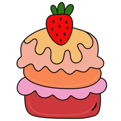 Strawberry Cake doodle,food icon