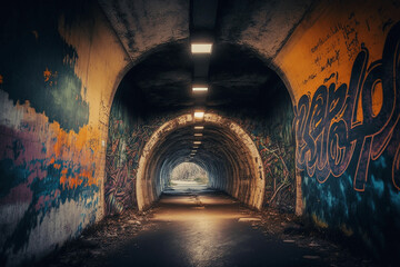 tunnel in the city full of graffiti generative ai 