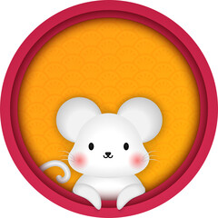 Cute cartoon rat with traditional round window frame