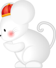Cute cartoon rat with Chinese traditional red hat paying a new year call