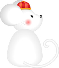 Cute cartoon rat sitting on the ground with Chinese style traditional red hat