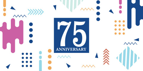 75 years anniversary celebration logotype white numbers font in blue shape with colorful abstract design on white background  vector illustration