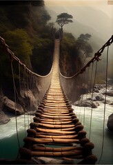A long suspension bridge  - obrazy, fototapety, plakaty