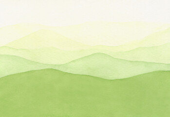 
Light green, spring, watercolor abstract texture background with panoramic view of meadows and hills. Hand drawn with space for text. For design and decoration.