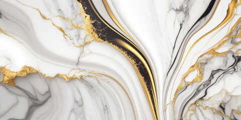 Abstract luxury white and gold marble stone texture background, Elegant 3d rendering with glitter effect Generative AI technology