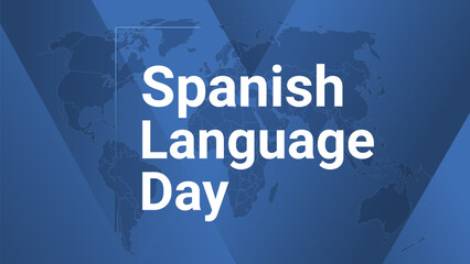 Spanish Language Earth Day holiday card. Poster with earth map, blue gradient lines background, white text.