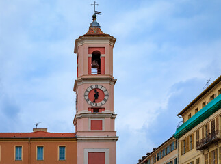 Obraz premium The Caserne Rusca clock tower in the Old Town, Vieille Ville of Nice France