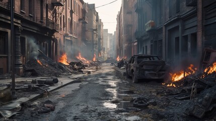 Destroyed city after war. Generative AI technology.