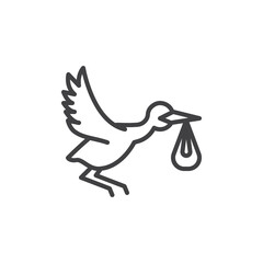 Stork with baby line icon