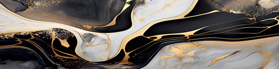 Obraz premium luxury alcohol ink black and gold marble, minimal, glass texture