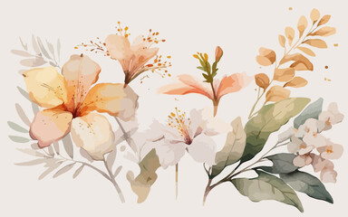 Abstract background watercolor gentle soft colorful flower and gold splash and white background. colorful and white watercolor flower art.