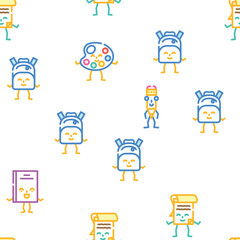 stationery character school vector seamless pattern