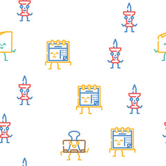 Fototapeta premium stationery character school vector seamless pattern