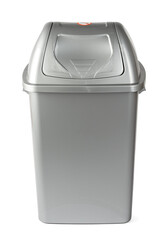 Gray plastic waste bin isolated on white