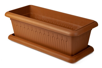 Brown plastic flower pot isolated on a white background
