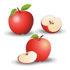 Red Apple with Green Leaf and Apple Slice - Vector Illustration. Healthy food design