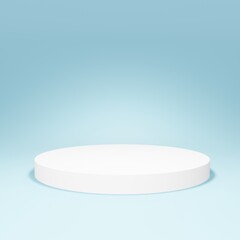 Round podium on blue background. 3d render.