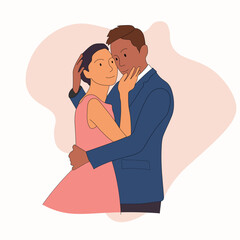 line art couple walking hand in hand happy hand drawn vector illustration