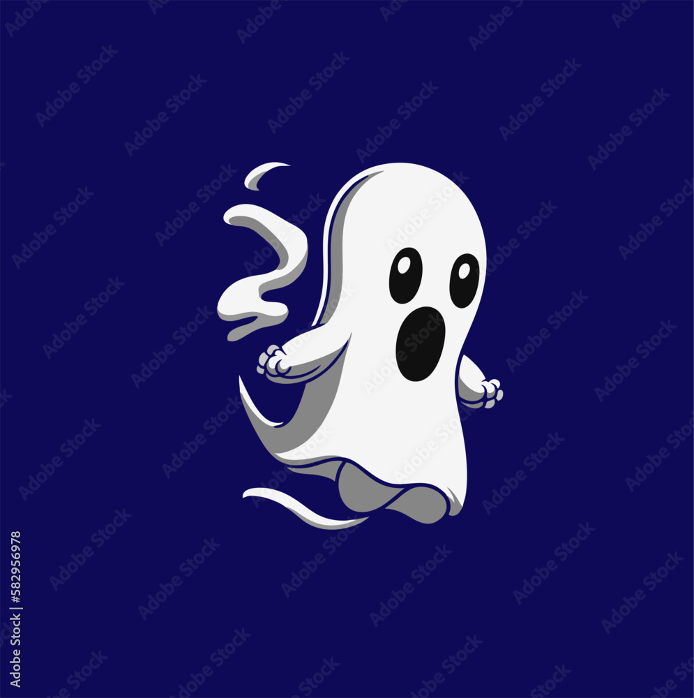 Wall mural Cartoon ghost vector. Blue background ghost icon illustration.