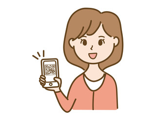 スマホでQRコード決済をする女性_画面表示_カラー