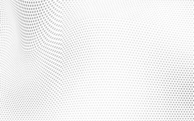 The halftone texture is chaotic monochrome. Abstract black and white waves background of dots. Backdrop for the design of websites, business cards, posters