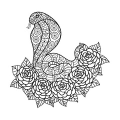 Hand drawn of cobra in zentangle style