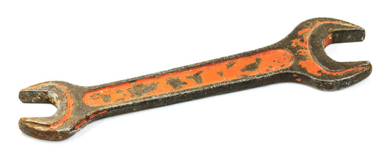 Old wrench on a white background