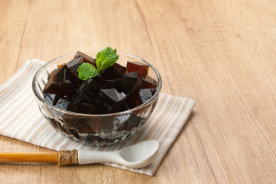 Cincau or Grass jelly (Mesona chinensis). Familiar during the month of Ramadan in Indonesia.
