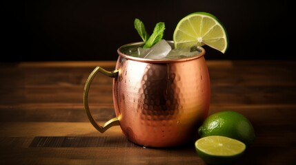 Moscow Mule a popular drink made with vodka, ginger beer, and lime juice served in a copper mug. Generative AI