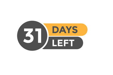 31 days Left countdown template. 31 day Countdown left banner label button eps 10
