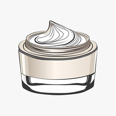 Open jar of facial cream. Moisturizer jar, beauty product, fashion illustration, linear style