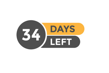 34 days Left countdown template. 34 day Countdown left banner label button eps 10