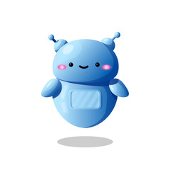 Cute Ai robot. Smiling simple robotic character. Chat bot assistant in online communication app. Future technology in chatting support