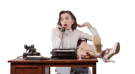 Lazy vintage style secretary having phone calls