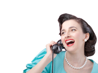Cheerful vintage style woman having a phone call